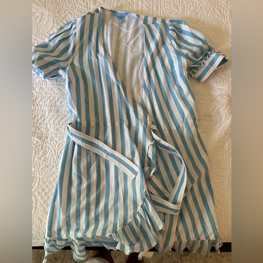 Light blue and white striped Draper James Wrap dress. Size 6. Never worn
